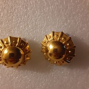 Monet Gold Tone Button Style Clip On Earrings Vintage